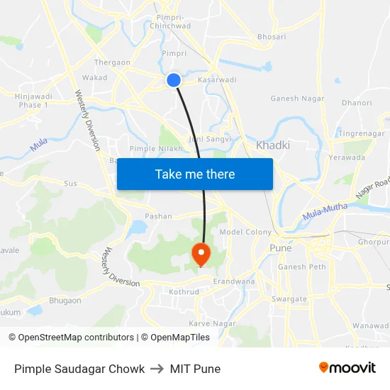 Pimple Saudagar Chowk to MIT Pune map