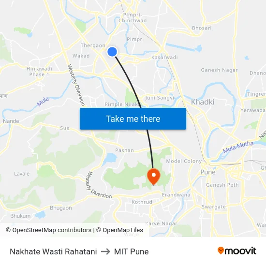 Nakhate Wasti Rahatani to MIT Pune map