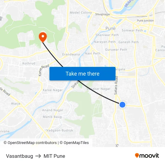 Vasantbaug to MIT Pune map