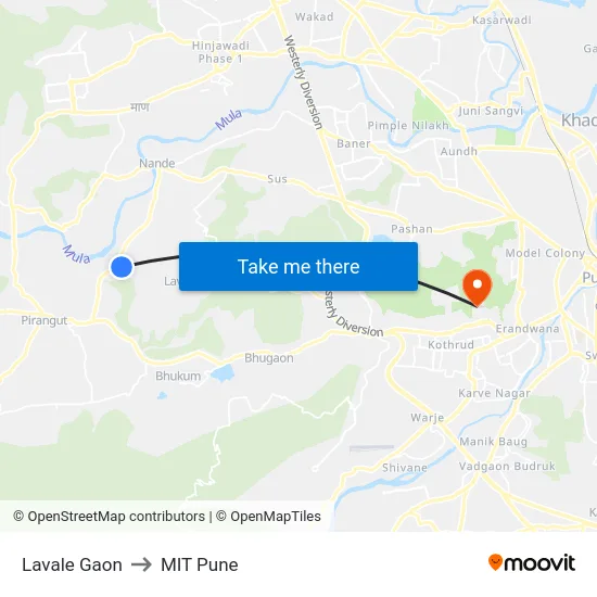 Lavale Gaon to MIT Pune map