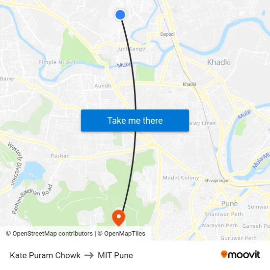 Kate Puram Chowk to MIT Pune map