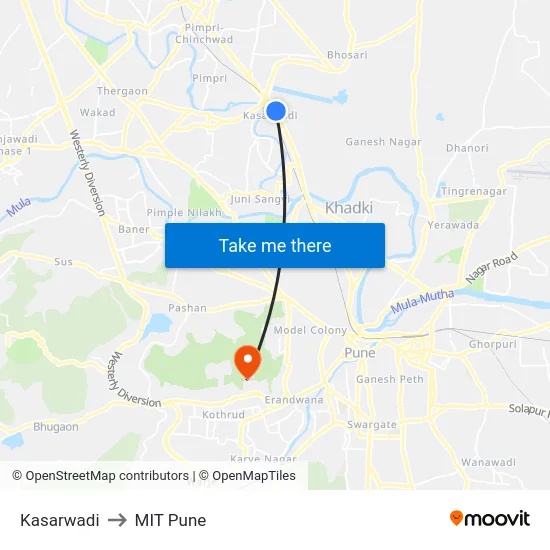 Kasarwadi to MIT Pune map