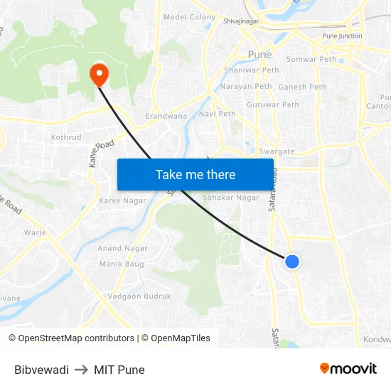 Bibvewadi to MIT Pune map