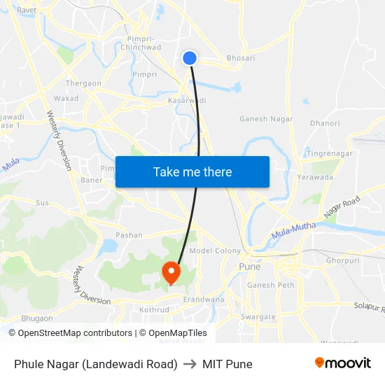 Phule Nagar (Landewadi Road) to MIT Pune map