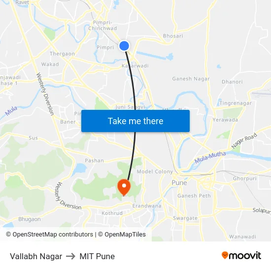Vallabh Nagar to MIT Pune map