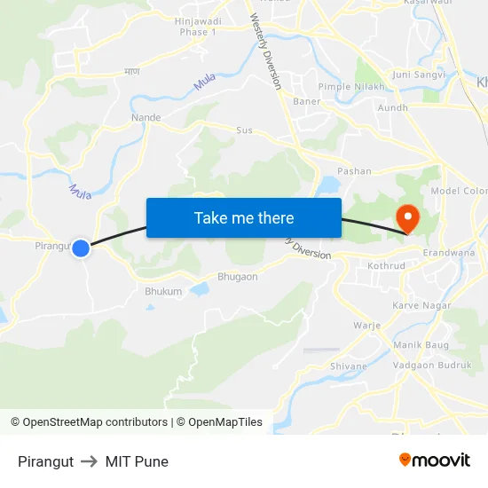 Pirangut to MIT Pune map