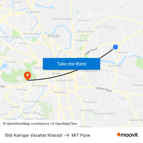 Bidi Kamgar Vasahat Kharadi to MIT Pune map