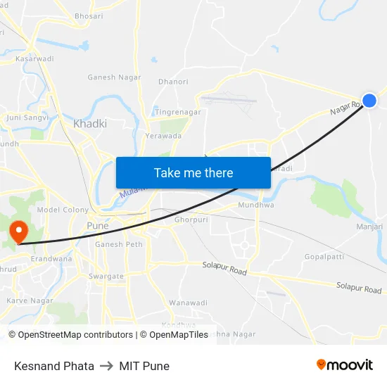 Kesnand Phata to MIT Pune map