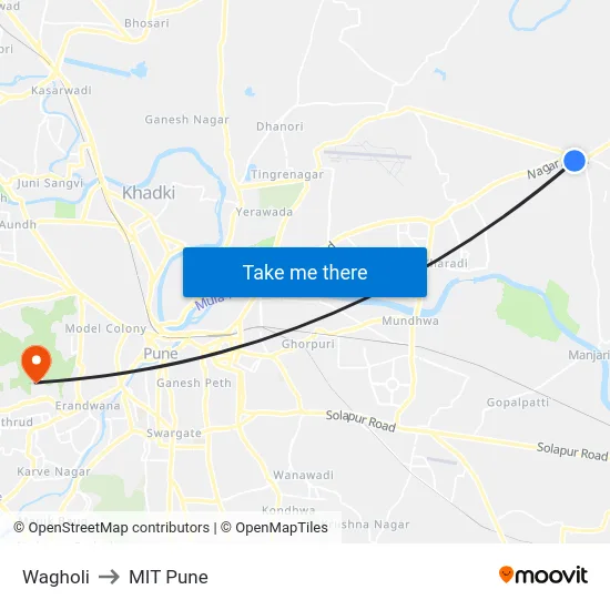 Wagholi to MIT Pune map