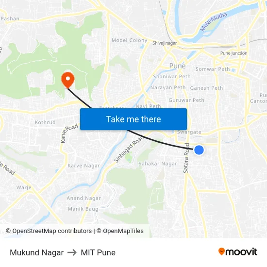 Mukund Nagar to MIT Pune map