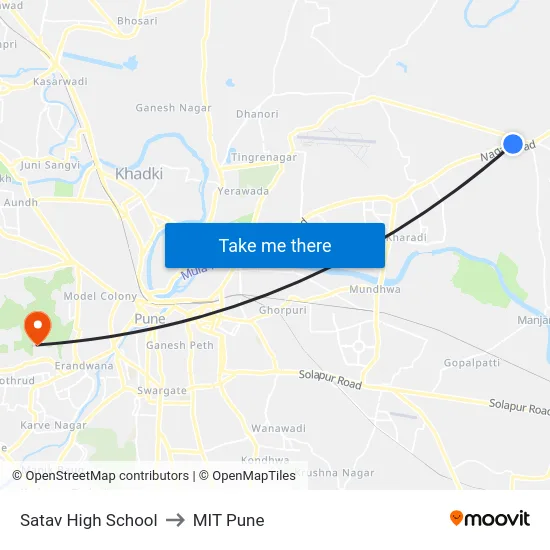 Satav High School to MIT Pune map
