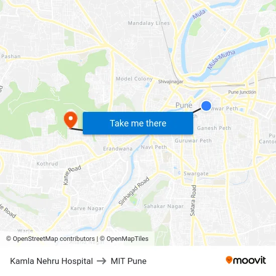 Kamla Nehru Hospital to MIT Pune map