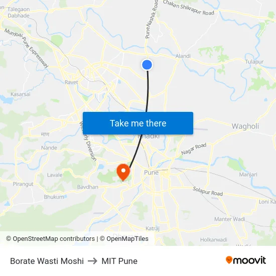 Borate Wasti Moshi to MIT Pune map