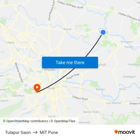 Tulapur Gaon to MIT Pune map