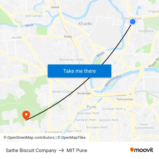 Sathe Biscuit Company to MIT Pune map