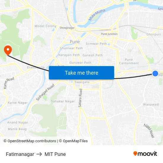 Fatimanagar to MIT Pune map