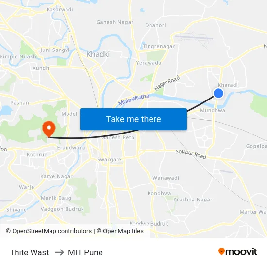 Thite Wasti to MIT Pune map