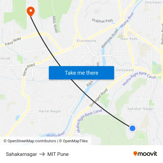 Sahakarnagar to MIT Pune map