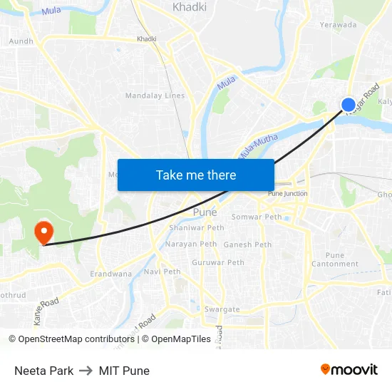 Neeta Park to MIT Pune map