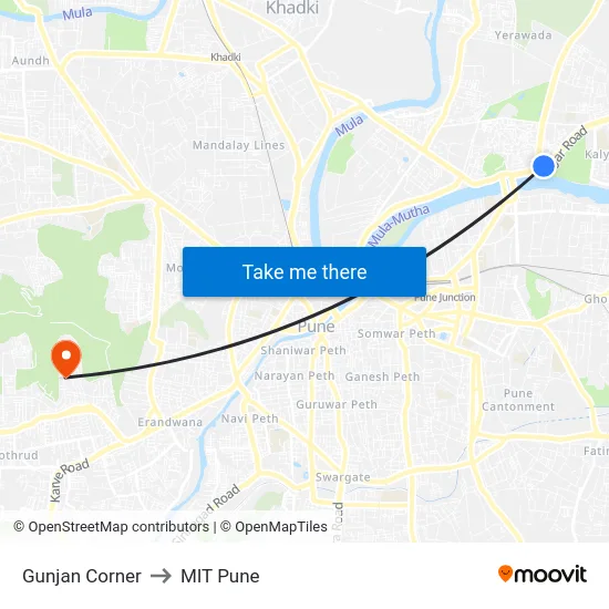 Gunjan Corner to MIT Pune map