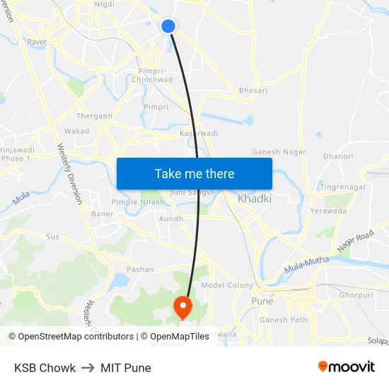 KSB Chowk to MIT Pune map