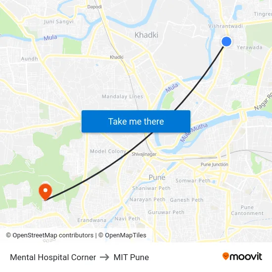 Mental Hospital Corner to MIT Pune map