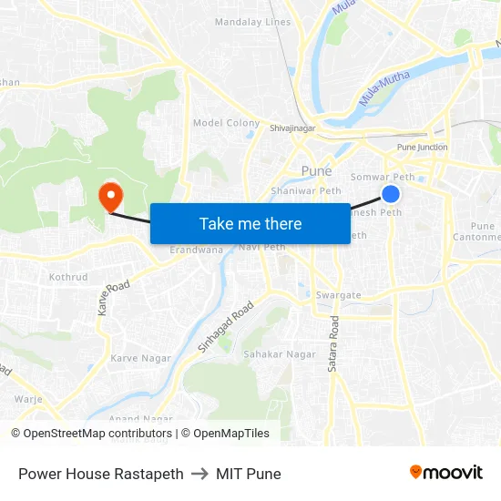 Power House Rastapeth to MIT Pune map
