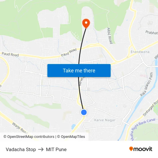 Vadacha Stop to MIT Pune map