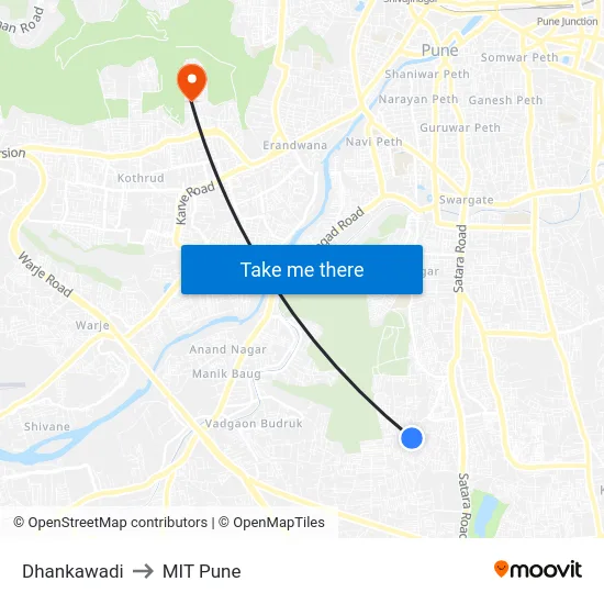 Dhankawadi to MIT Pune map