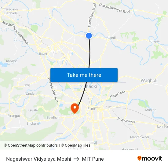 Nageshwar Vidyalaya Moshi to MIT Pune map