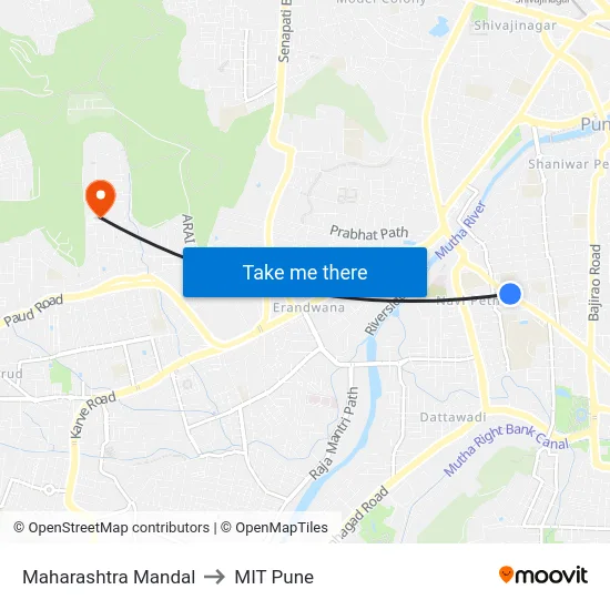Maharashtra Mandal to MIT Pune map