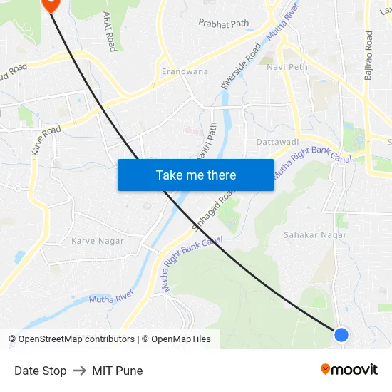 Date Stop to MIT Pune map