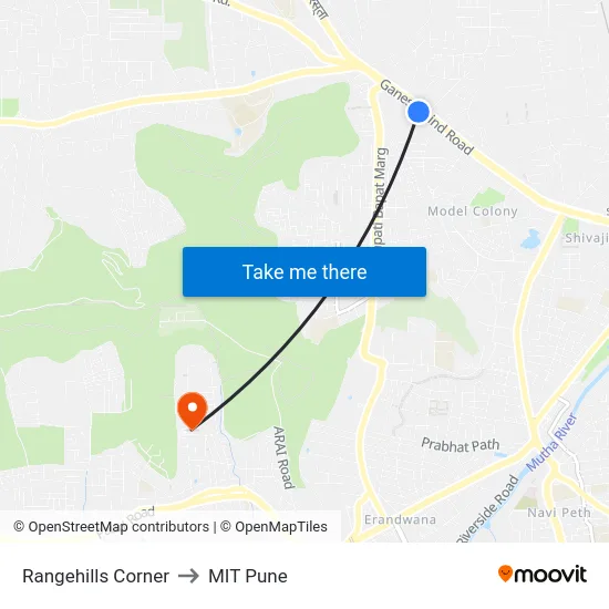 Rangehills Corner to MIT Pune map