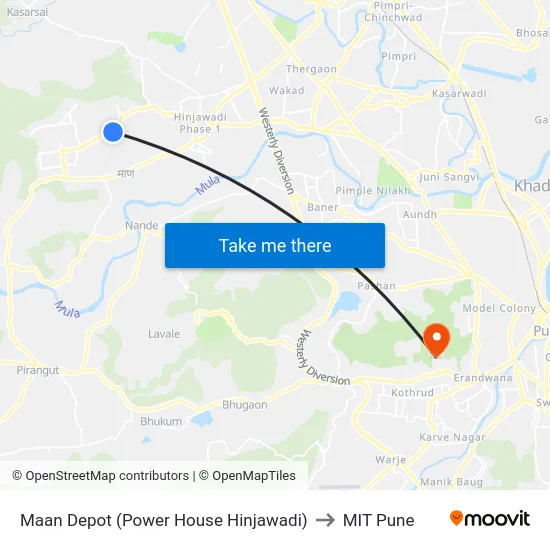 Maan Depot (Power House Hinjawadi) to MIT Pune map