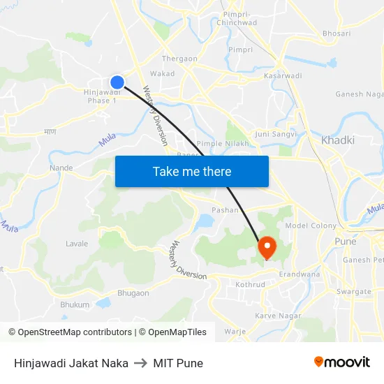 Hinjawadi Jakat Naka to MIT Pune map