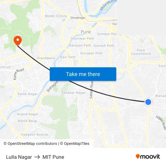 Lulla Nagar to MIT Pune map