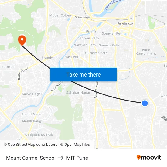 Mount Carmel High School to MIT Pune map