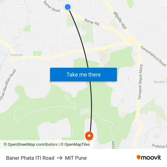 Baner Phata ITI Road to MIT Pune map