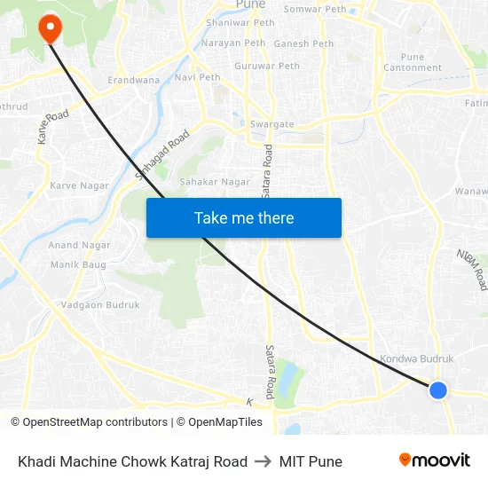 Khadi Machine Chowk Katraj Road to MIT Pune map