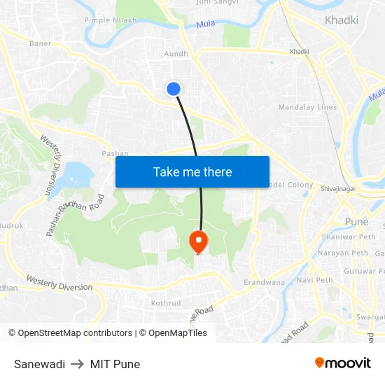 Sanewadi to MIT Pune map