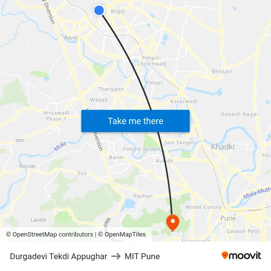 Durgadevi Tekdi Appughar to MIT Pune map