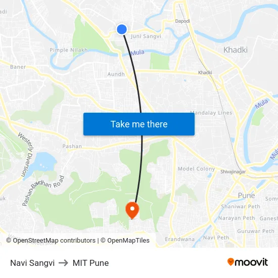 Navi Sangvi to MIT Pune map
