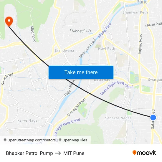 Bhapkar Petrol Pump to MIT Pune map