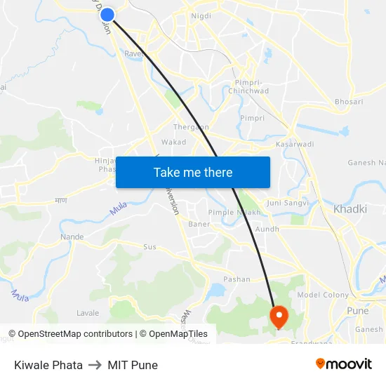 Kiwale Phata to MIT Pune map
