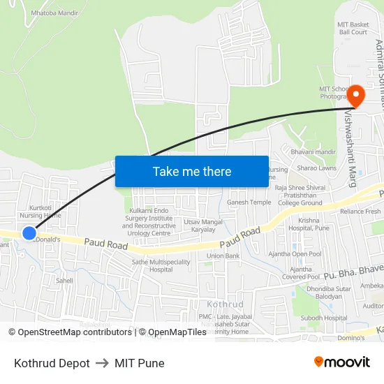 Kothrud Depot to MIT Pune map
