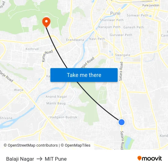 Balaji Nagar to MIT Pune map