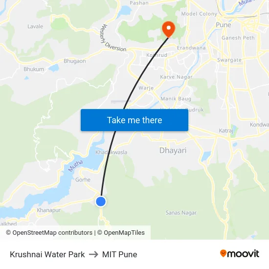 Krushnai Water Park to MIT Pune map