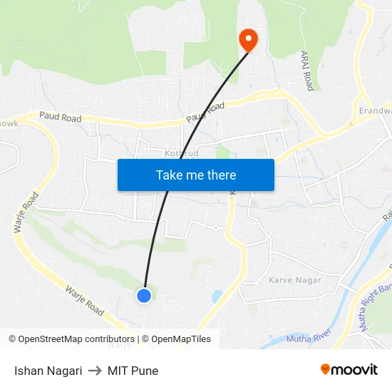 Ishan Nagari to MIT Pune map