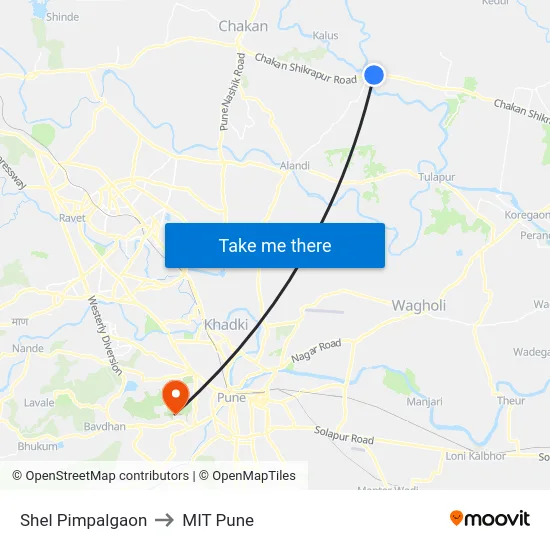 Shel Pimpalgaon to MIT Pune map