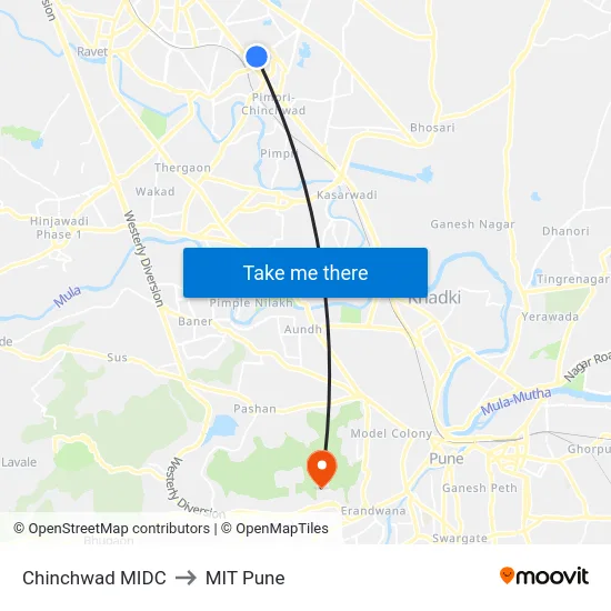 Chinchwad MIDC to MIT Pune map